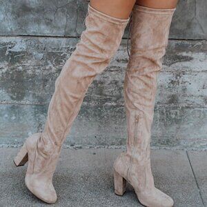 Lulus So Much Yes Light Nude Suede Over The Knee Boots Beige - Size 6.5